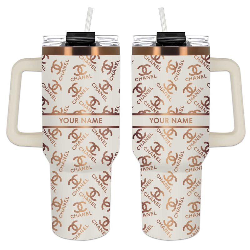 Chanel Logo Pattern Stanley Tumbler 40oz Cream Engraved Tumbler OTL1038
