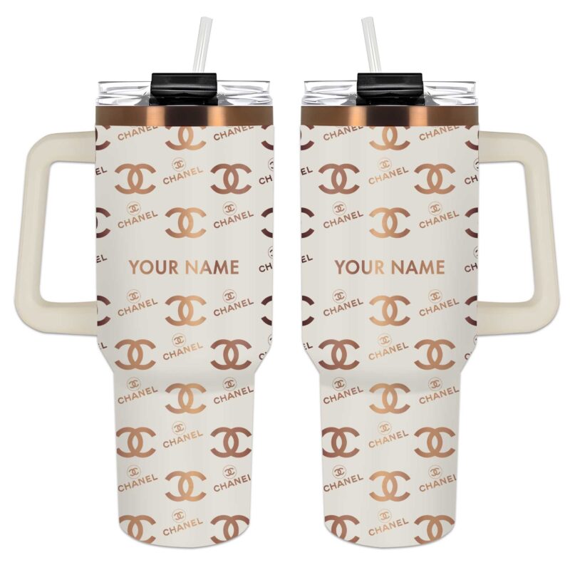 Chanel Logo Pattern Stanley Tumbler 40oz Cream Engraved Tumbler OTL1043