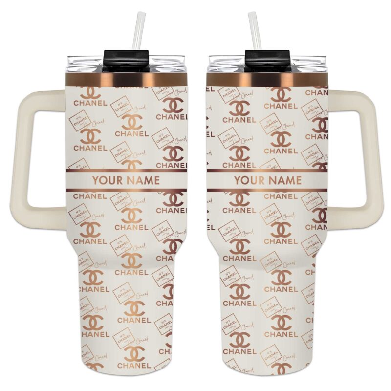 Chanel Pattern No5 Chanel Paris Stanley Tumbler 40oz Cream Engraved Tumbler OTL1035