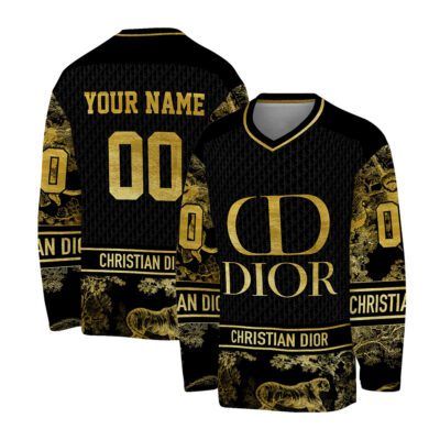 Dior Gold Black Pattern Personalized V-Neck Hockey Jersey OHS1004