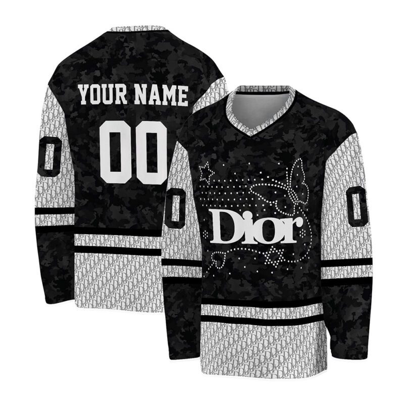 Dior Pattern Diamond Black Camouflate Personalized V-Neck Hockey Jersey OHS1009