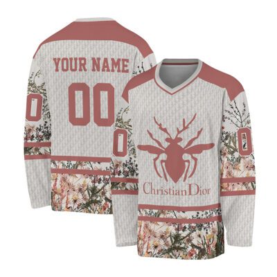 Dior Vintage Bee Flowers Pattern Personalized V-Neck Hockey Jersey OHS1003