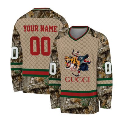 Gucci GG Hunting Camo Personalized V-Neck Hockey Jersey OHS1012