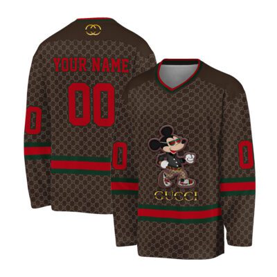 Gucci Luxury Micky Mouse Personalized V-Neck Hockey Jersey