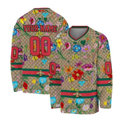 Gucci Vintage Flowers Bee Personalized V-Neck Hockey Jersey