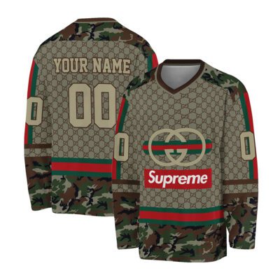 Gucci Vintage Supreme Camouflage Personalized V-Neck Hockey Jersey OHS1011