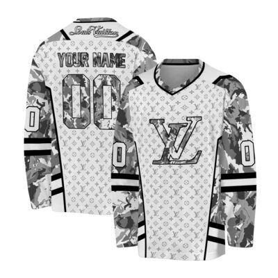 Louis Vuitton Camouflage Pattern Personalized V-Neck Hockey Jersey OHS1023