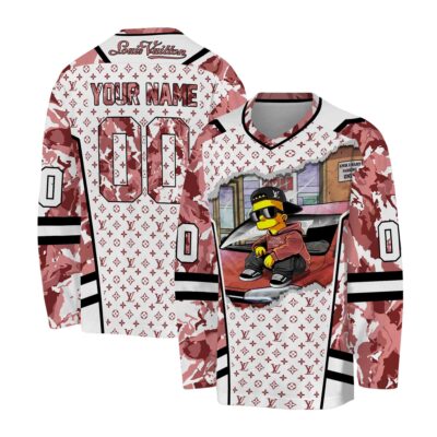 Louis Vuitton Camouflage Pattern The Simpsons Personalized V-Neck Hockey Jersey OHS1024
