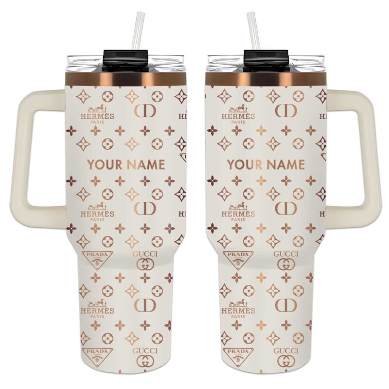 Louis Vuitton Gucci Dior Hermes Prada Pattern Luxury Stanley Tumbler 40oz Engraved Tumbler OTL1030