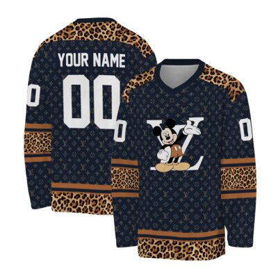 Louis Vuitton Leopard Pattern Mickey Personalized V-Neck Hockey Jersey OHS1017