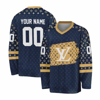 Louis Vuitton Pattern Combine Brush Effects Brush Personalized V-Neck Hockey Jersey OHS1018