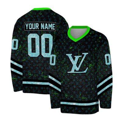Louis Vuitton Pattern Glitter Coordinate Personalized V-Neck Hockey Jersey