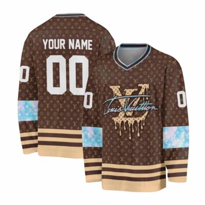 Louis Vuitton Pattern Pastel Crystal Effects Combination Personalized V-Neck Hockey Jersey OHS1019