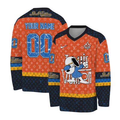 Louis Vuitton Pattern Scratch Effect  Snoopy Personalized V-Neck Hockey Jersey
