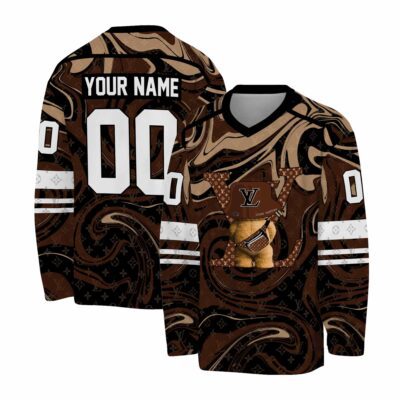 Louis Vuitton Pattern Teddy Simple Liquid Personalized V-Neck Hockey Jersey OHS1014