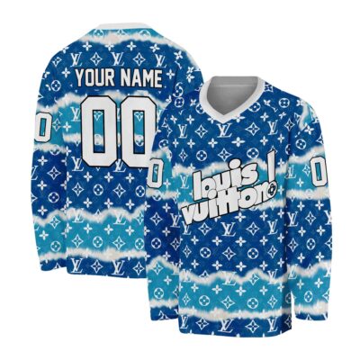 Louis Vuitton Pattern Tie Dye Effect Coordination Personalized V-Neck Hockey Jersey OHS1025