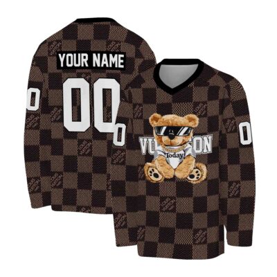 Louis Vuitton Square Pattern Bear Personalized V-Neck Hockey Jersey OHS1013