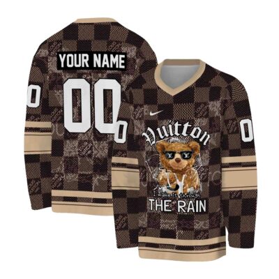 Louis Vuitton Square Pattern Bear Personalized V-Neck Hockey Jersey OHS1015