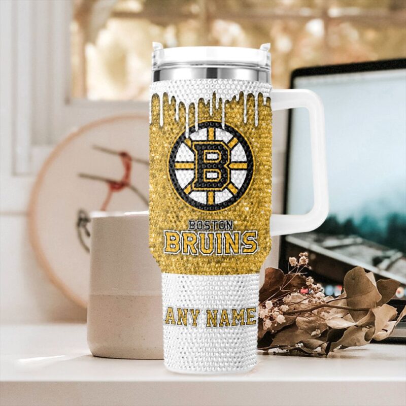 NHL Boston Bruins Personalized Name Rhinestone Diamond 40oz Tumbler