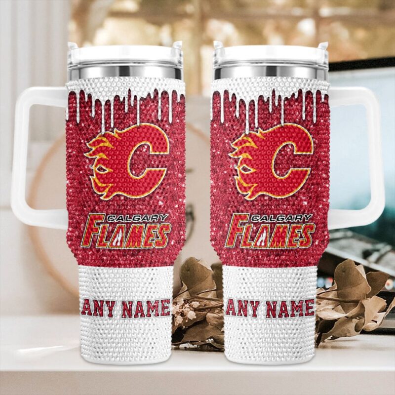 NHL Calgary Flames Personalized Name Rhinestone Diamond 40oz Tumbler 1