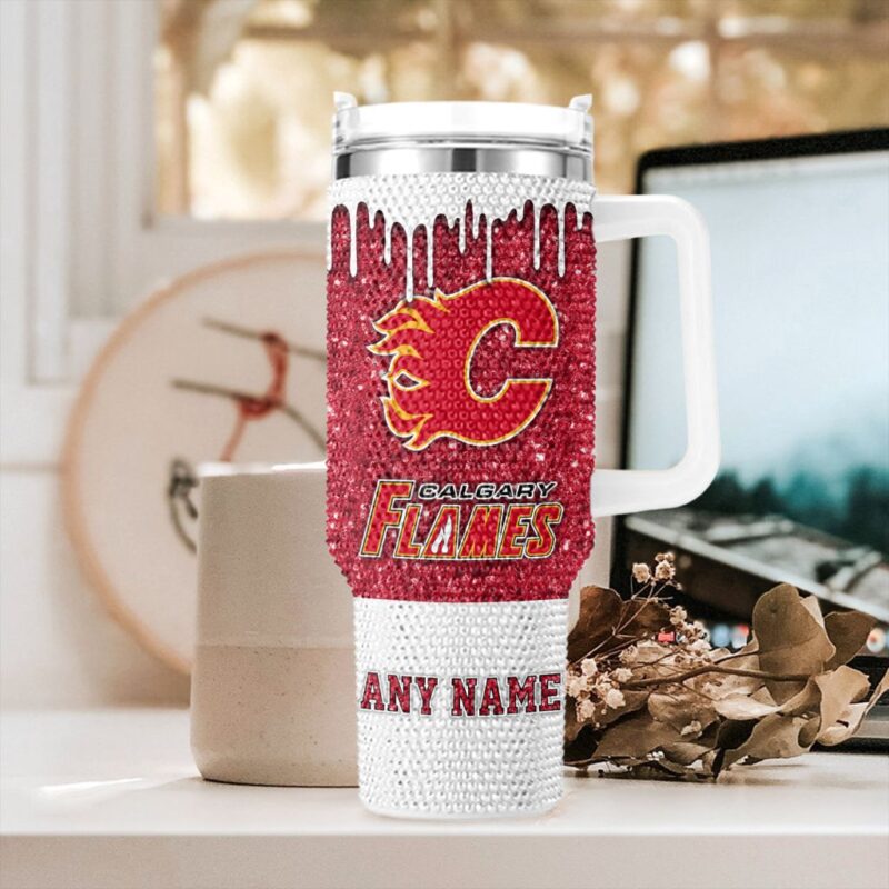 NHL Calgary Flames Personalized Name Rhinestone Diamond 40oz Tumbler