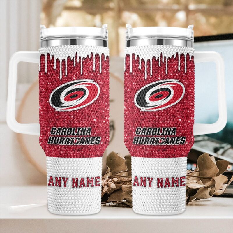 NHL Carolina Hurricanes Personalized Name Rhinestone Diamond 40oz Tumbler 1