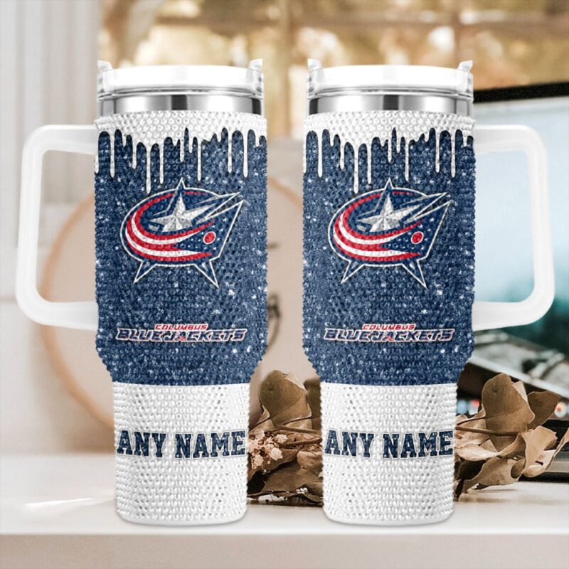 NHL Columbus Blue Jackets Personalized Name Rhinestone Diamond 40oz Tumbler 1
