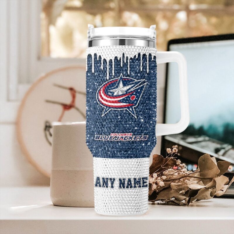 NHL Columbus Blue Jackets Personalized Name Rhinestone Diamond 40oz Tumbler
