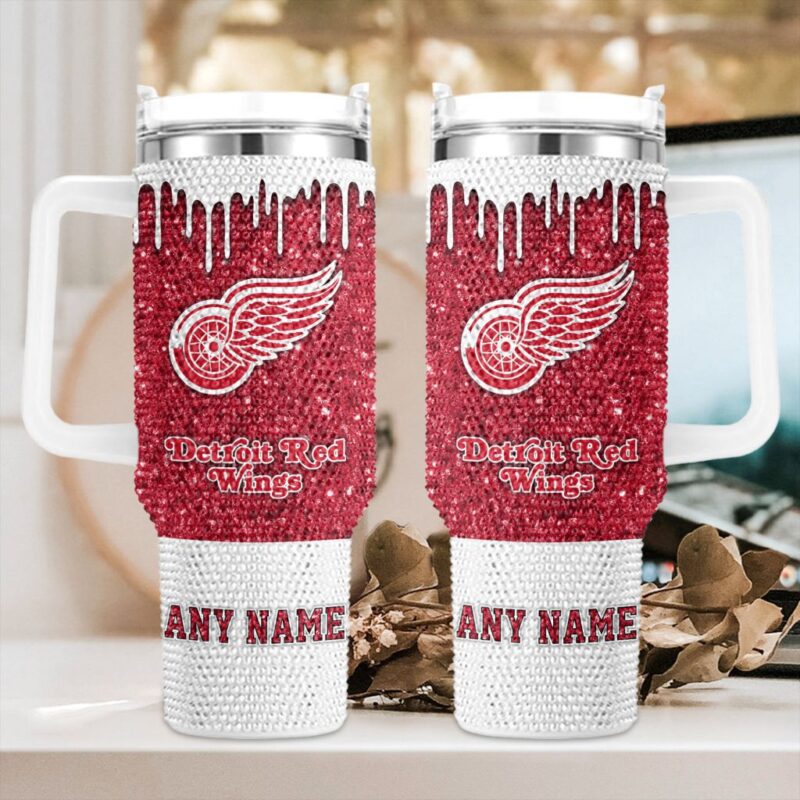 NHL Detroit Red Wings Personalized Name Rhinestone Diamond 40oz Tumbler 1
