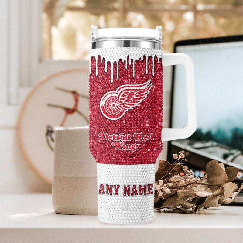 NHL Detroit Red Wings Personalized Name Rhinestone Diamond 40oz Tumbler