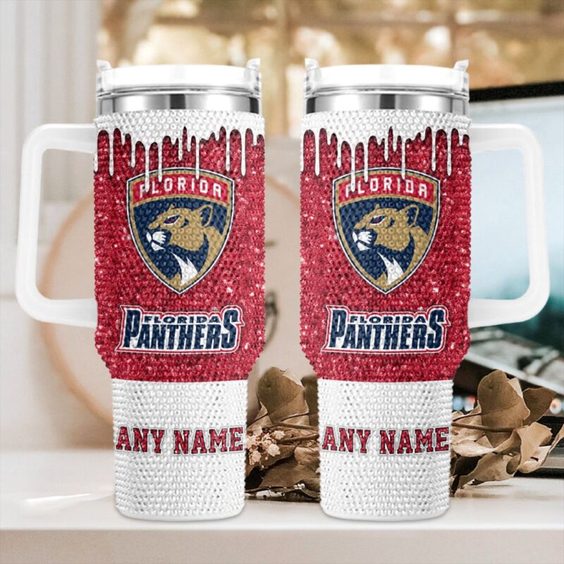NHL Florida Panthers Personalized Name Rhinestone Diamond 40oz Tumbler 1