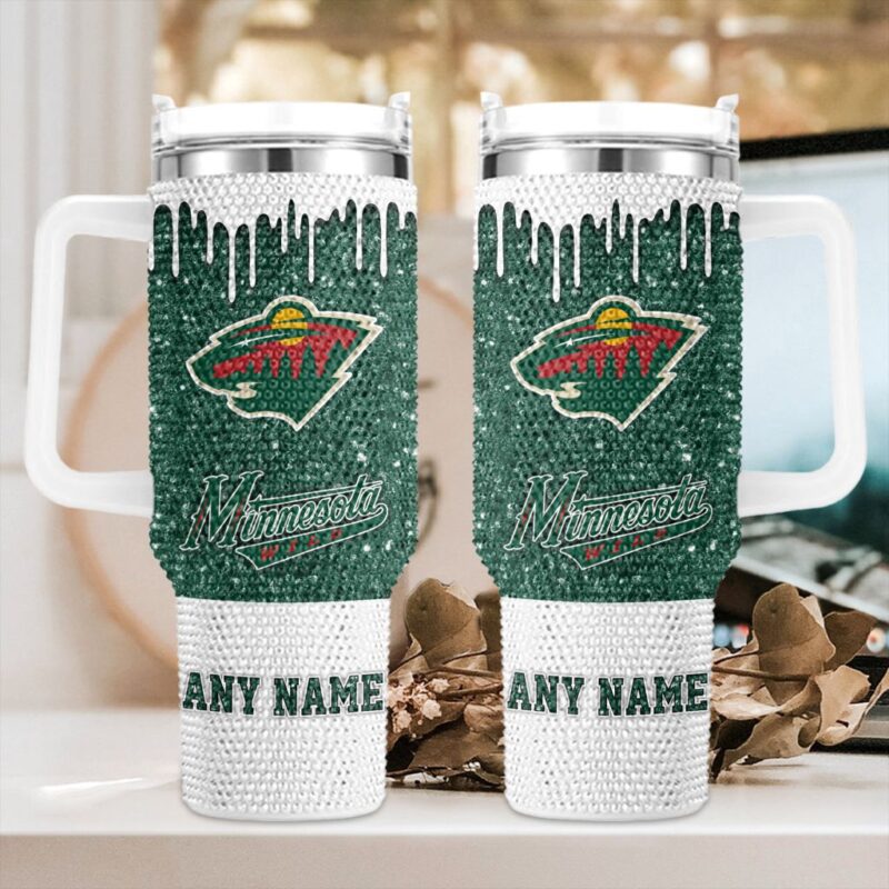 NHL Minnesota Wild Personalized Name Rhinestone Diamond 40oz Tumbler 1