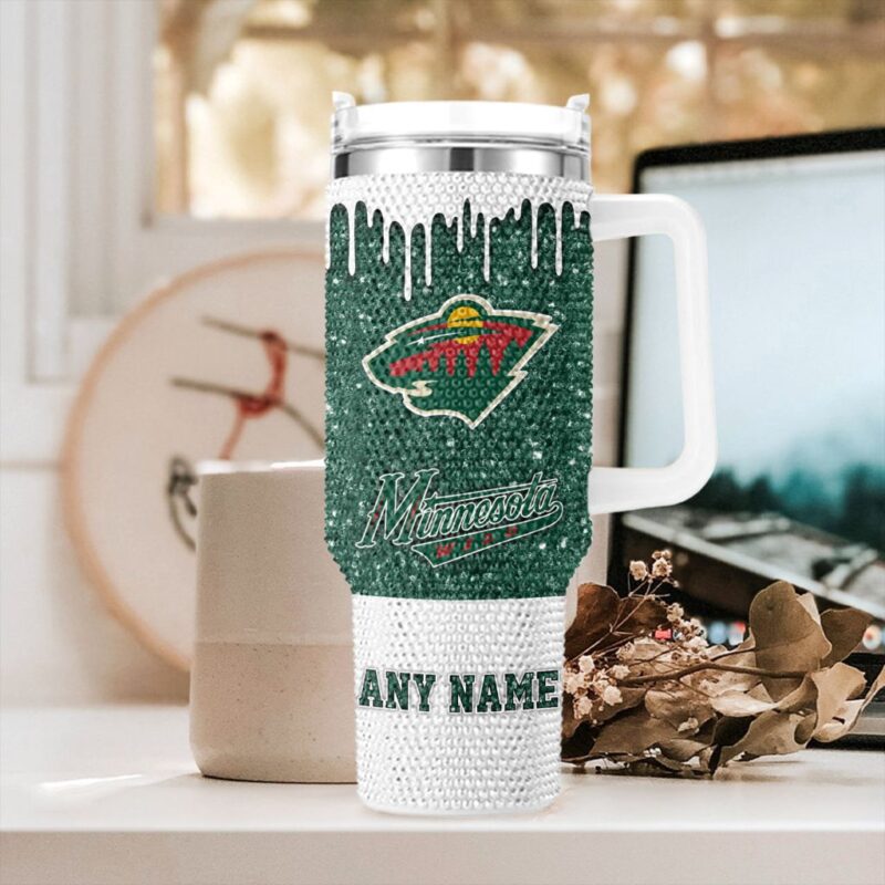 NHL Minnesota Wild Personalized Name Rhinestone Diamond 40oz Tumbler