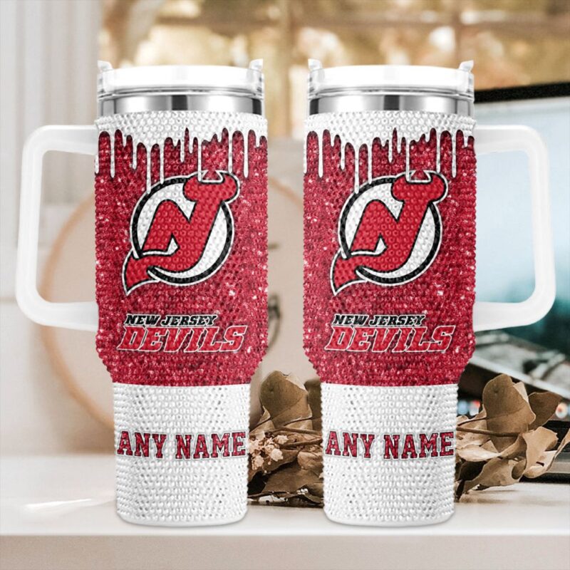 NHL New Jersey Devils Personalized Name Rhinestone Diamond 40oz Tumbler 1