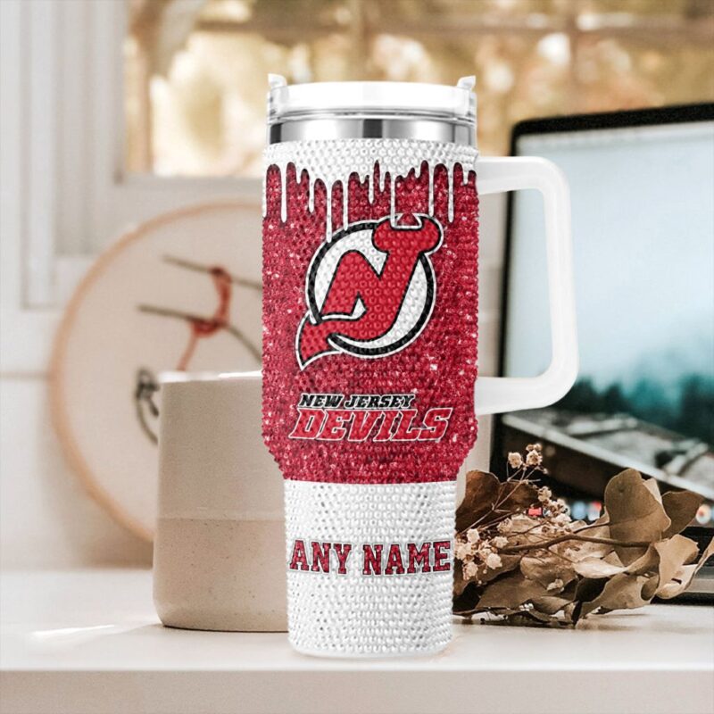 NHL New Jersey Devils Personalized Name Rhinestone Diamond 40oz Tumbler