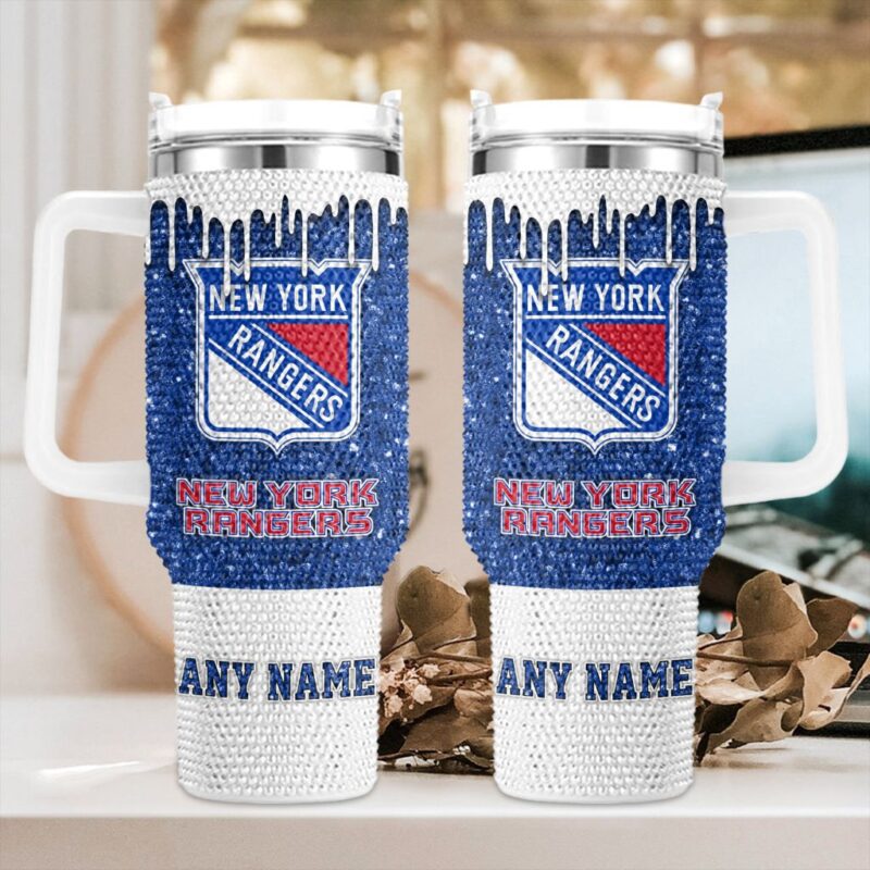 NHL New York Rangers Personalized Name Rhinestone Diamond 40oz Tumbler 1