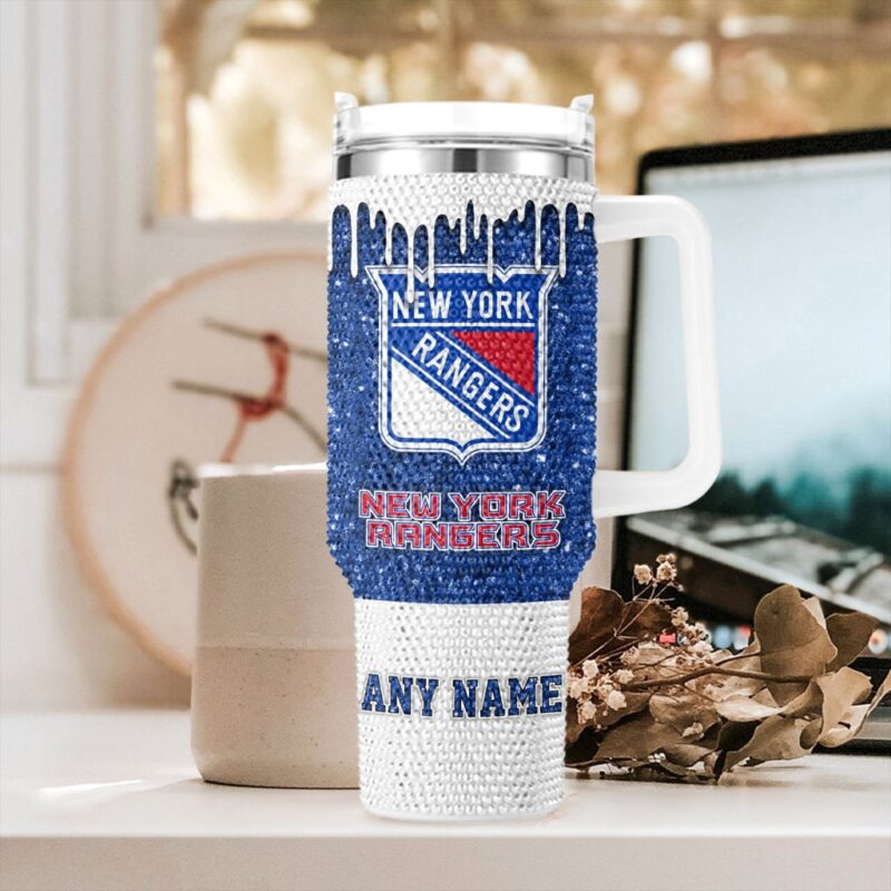 NHL New York Rangers Personalized Name Rhinestone Diamond 40oz Tumbler