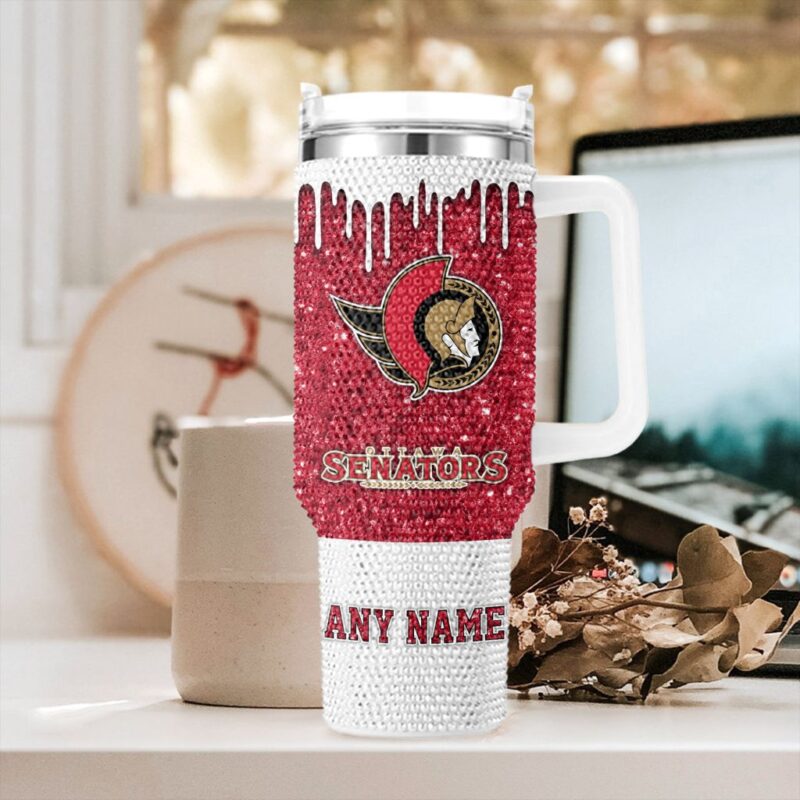 NHL Ottawa Senators Personalized Name Rhinestone Diamond 40oz Tumbler