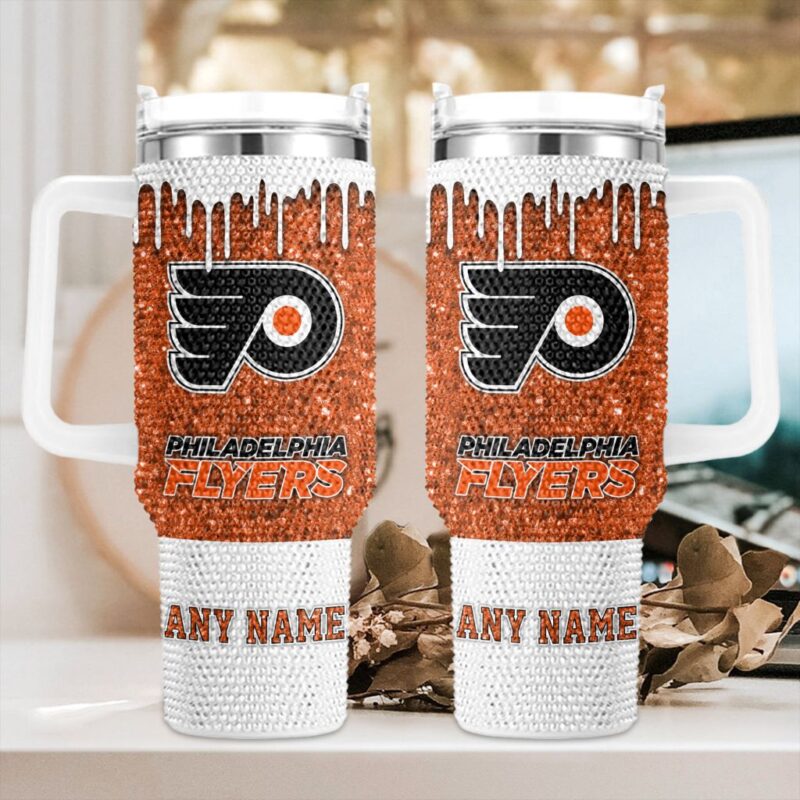 NHL Philadelphia Flyers Personalized Name Rhinestone Diamond 40oz Tumbler 1