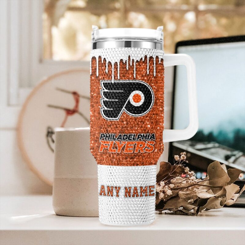 NHL Philadelphia Flyers Personalized Name Rhinestone Diamond 40oz Tumbler