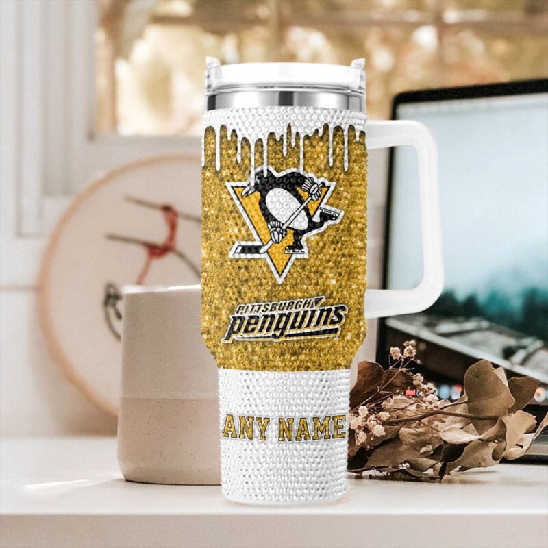 NHL Pittsburgh Penguins Personalized Name Rhinestone Diamond 40oz Tumbler