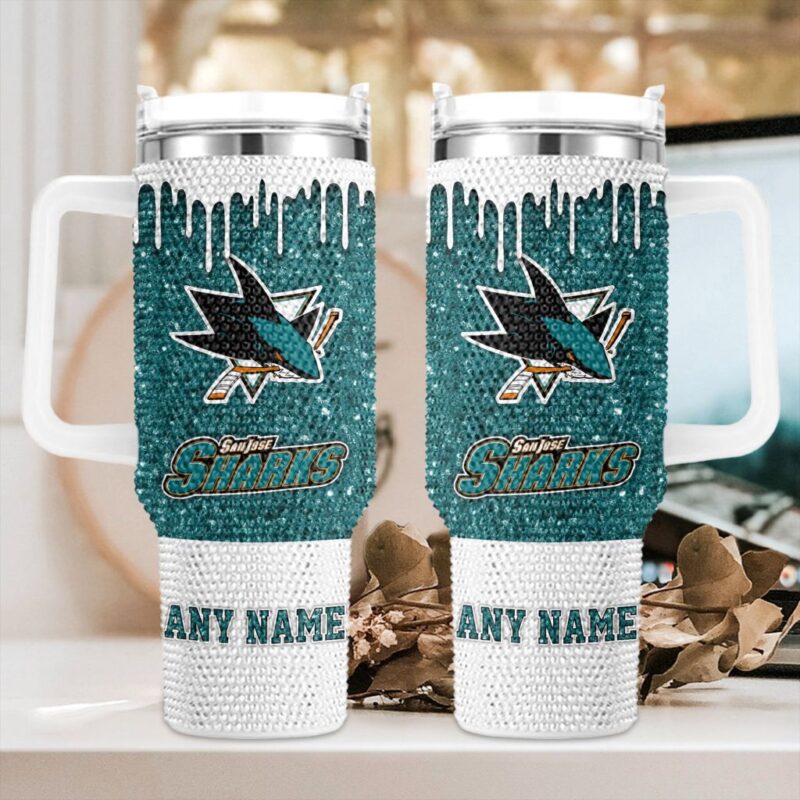 NHL San Jose Sharks Personalized Name Rhinestone Diamond 40oz Tumbler 1