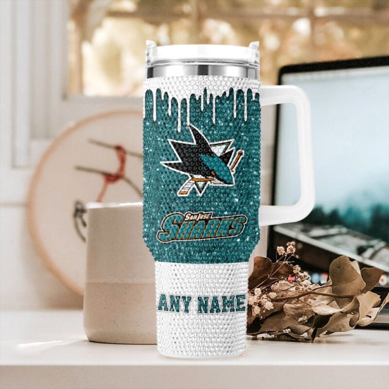 NHL San Jose Sharks Personalized Name Rhinestone Diamond 40oz Tumbler