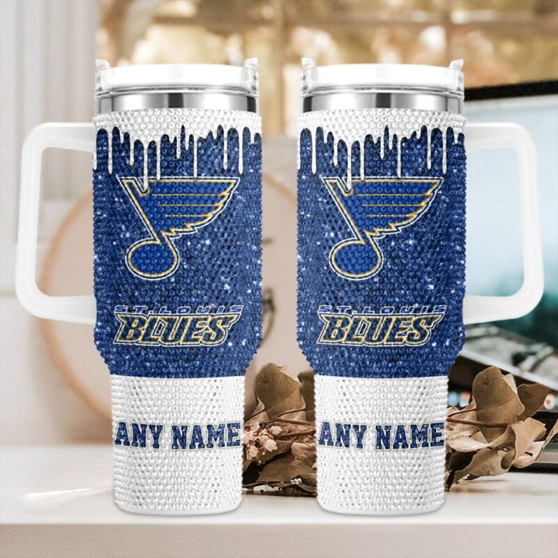 NHL St. Louis Blues Personalized Name Rhinestone Diamond 40oz Tumbler 1