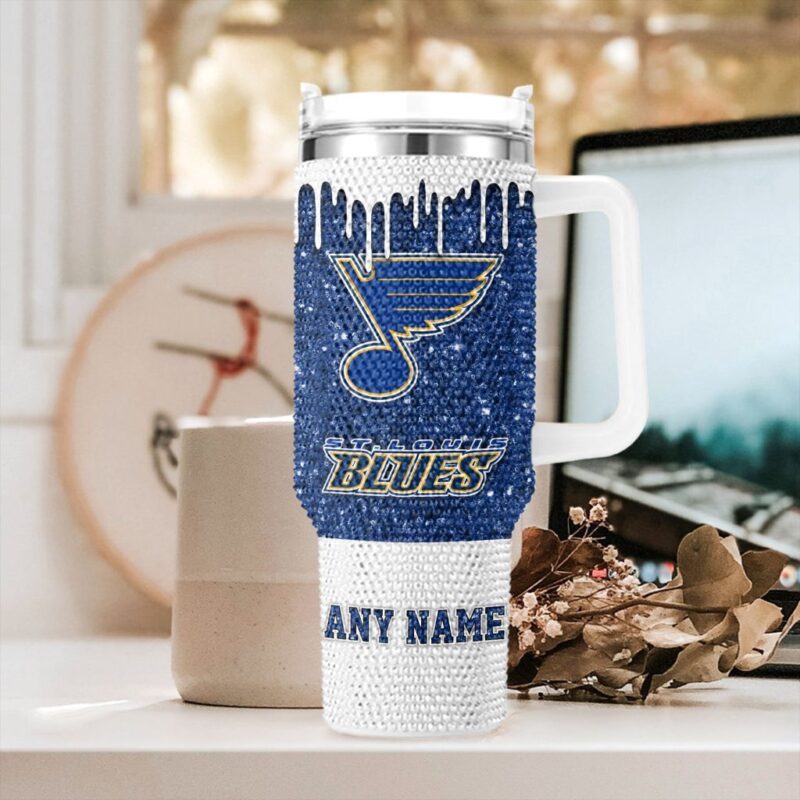 NHL St. Louis Blues Personalized Name Rhinestone Diamond 40oz Tumbler
