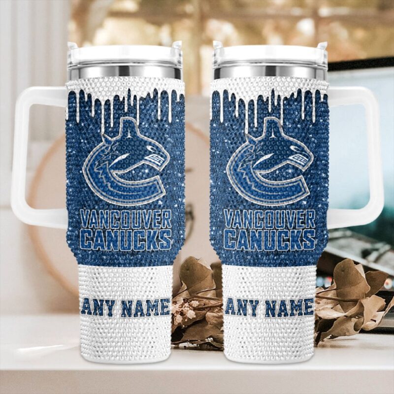NHL Vancouver Canucks Personalized Name Rhinestone Diamond 40oz Tumbler 1