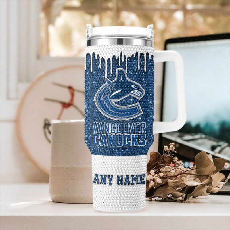 NHL Vancouver Canucks Personalized Name Rhinestone Diamond 40oz Tumbler