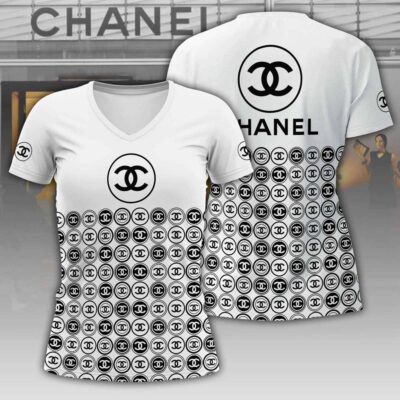Chanel Circle Pattern Luxury Women V-neck T-Shirt VNL1019