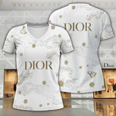 Dior Butterfly Pattern Luxury Women V-neck T-Shirt VNL1025