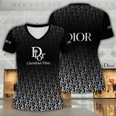 Dior Flowers Pattern Luxury Women V-neck T-Shirt VNL1028
